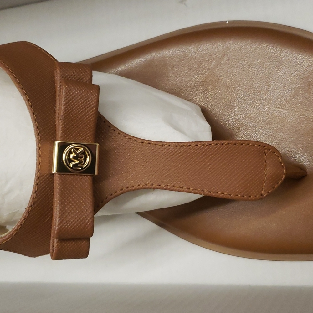 Nitb Michael Kors leather luggage brown MK Logo sandal - Picture 2 of 7